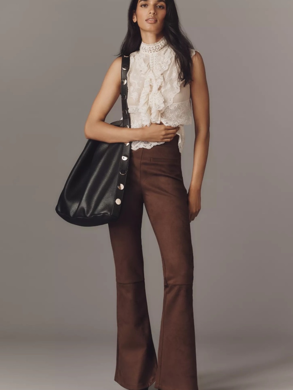 By Anthropologie Faux-Suede Flare Pants in Bark Brown nwt size XXS